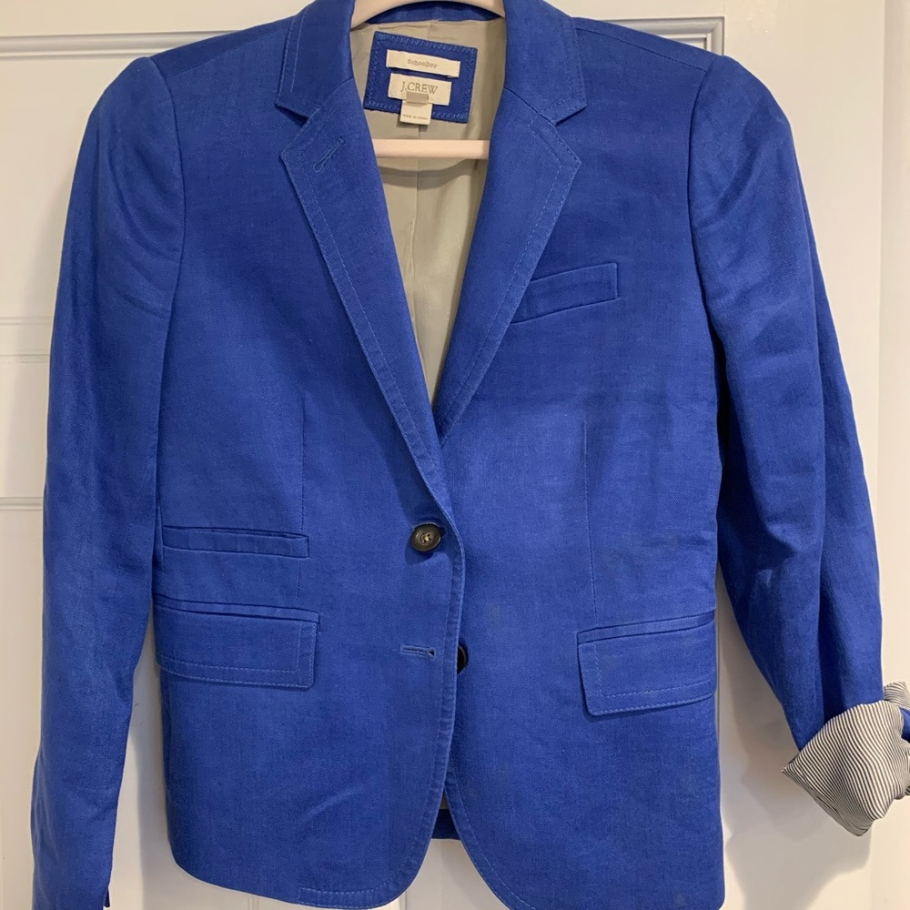 J Crew 100% linen Schoolboy blue blazer